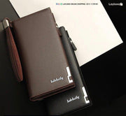 Men's Leather Plain Bi-Flod Long Wallet